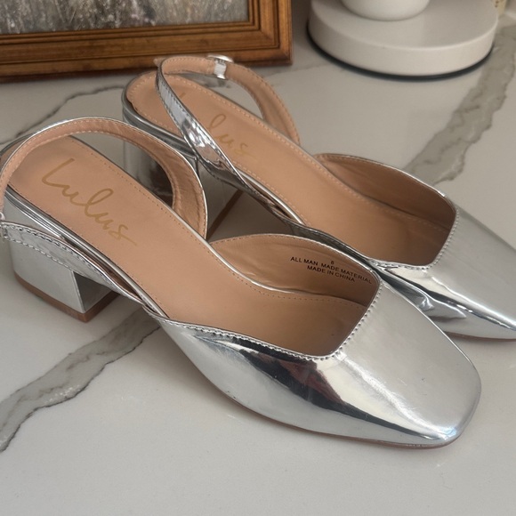 Lulus Shoes - Lulu's Silver Block Heel Slingback Shoes